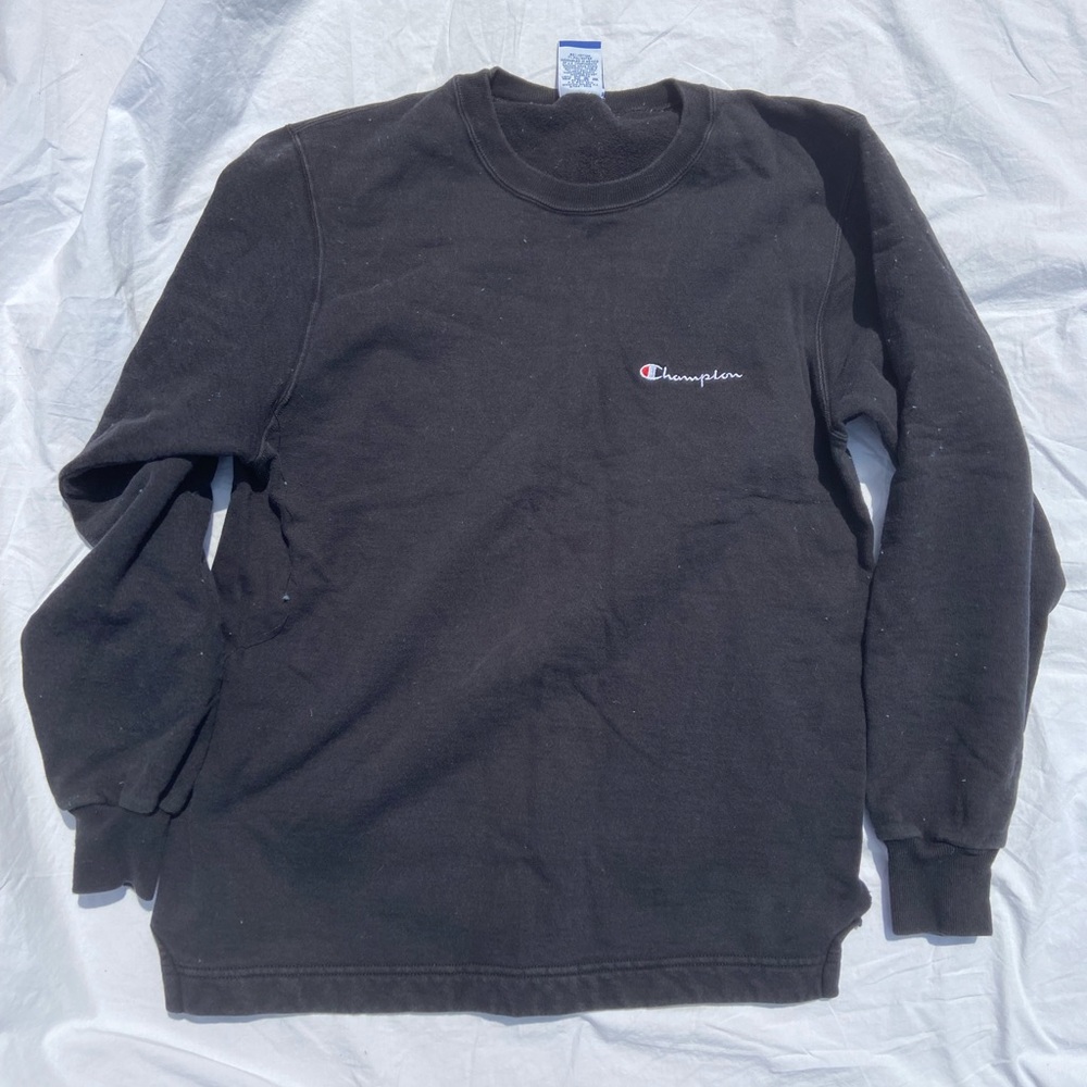 Retro Vintage Black Champion Embroidered Crewneck, Medium
